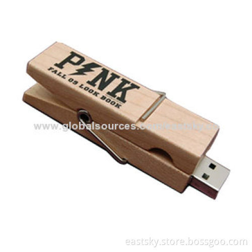 Custom Clip Wooden USB Drive, 64MB to 32GB Capacity, Warranty Free for 2 YearsNew